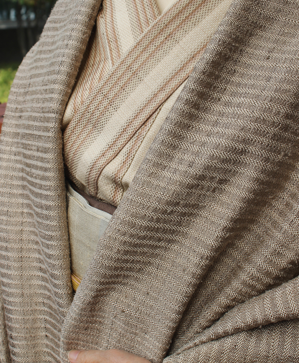 梅染刺し子織り着物 染織家 中野みどり 櫻工房